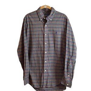 Ralph Lauren Mens Button Front Long Sleeve Shirt Red Green Plaid Size M